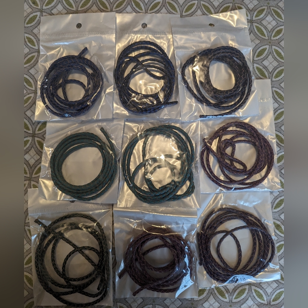 9 packages of cool colored braided leather chording 3 MM each. 40 " per …